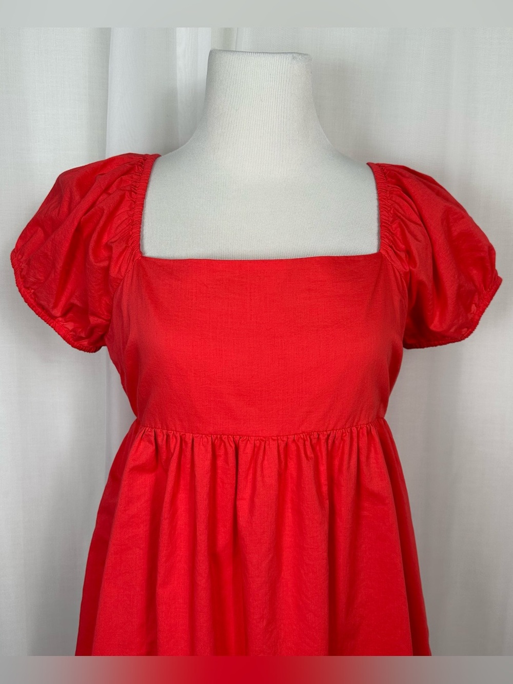 Abound Red Puff Sleeve Babydoll Mini Dress Juniors Medium Empire Coquette Twee - Picture 2 of 7
